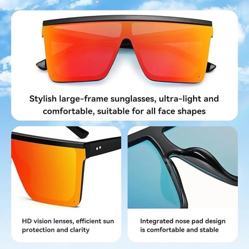 Fashion Sunglasses Designer Fire‎ Red Mirror Lens Oversize Lentes Gafas Humbres